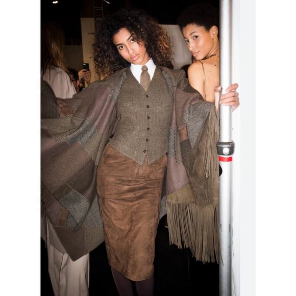 Ralph Lauren Collection Patchwork Poncho Runway 2016 Wool Suede Fringe Coat M/L - Picture 2 of 12